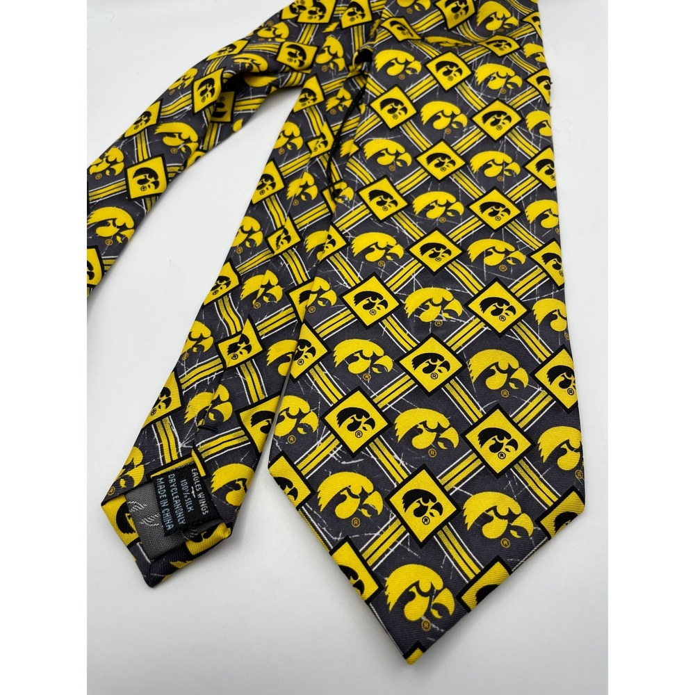 Eagles Wings Iowa Hawkeyes Silk Necktie Black Yellow NCAA Collegiate Logo Tie